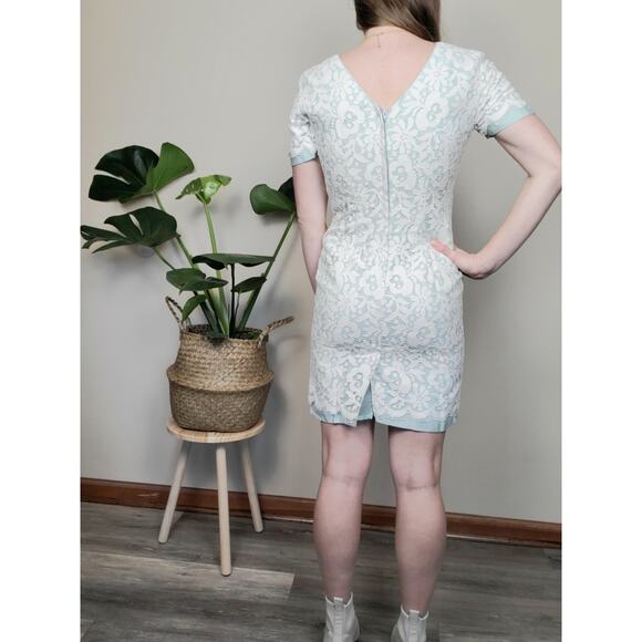 Vintage 80s Lace Dress Mint Green White XS - Picture 2 of 7
